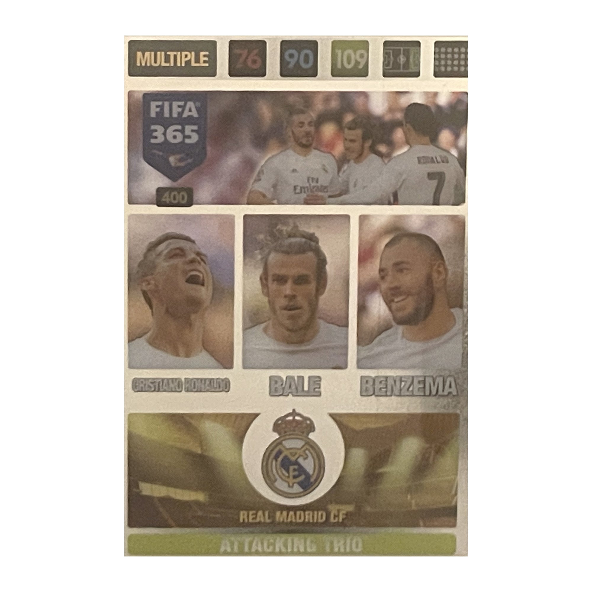 Karim Benzema / Gareth Bale / Cristiano Ronaldo - Panini Adrenalyn XL FIFA 365 2017 (Attacking Trio / Multiple) [400] - voetbalkaart voorkant