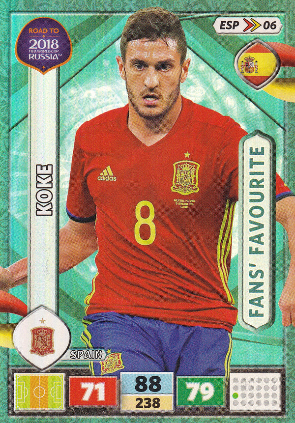 Koke - Road to 2018 FIFA World Cup Russia Adrenalyn XL Fans' Favourite #ESP06 - Near Mint