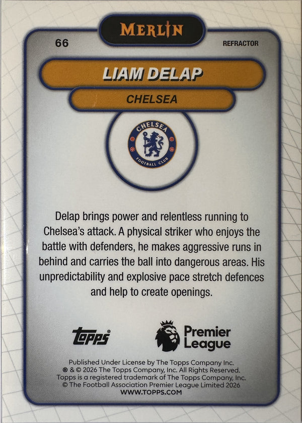 Liam Delap - 2025-26 Topps Merlin Premier League (Refractor) [66] - achterkant