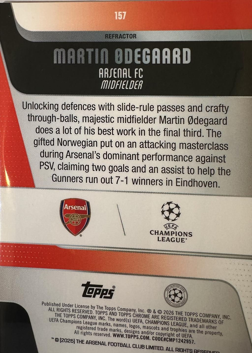 Martin Ødegaard - 2025-26 Topps Chrome UEFA Club Competitions (Refractor) [157] - achterkant