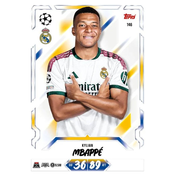 Voorbeeld basiskaart uit Match Attax 2026/27 (Kylian Mbappé, Real Madrid)