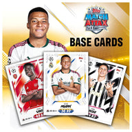 Voorbeeld basiskaarten uit Match Attax 2026/27 (Saka, Mbappé, Nico)
