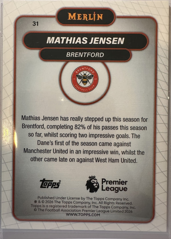 Mathias Jensen - 2025-26 Topps Merlin Premier League (Purple Refractor 27/75) [31] - achterkant
