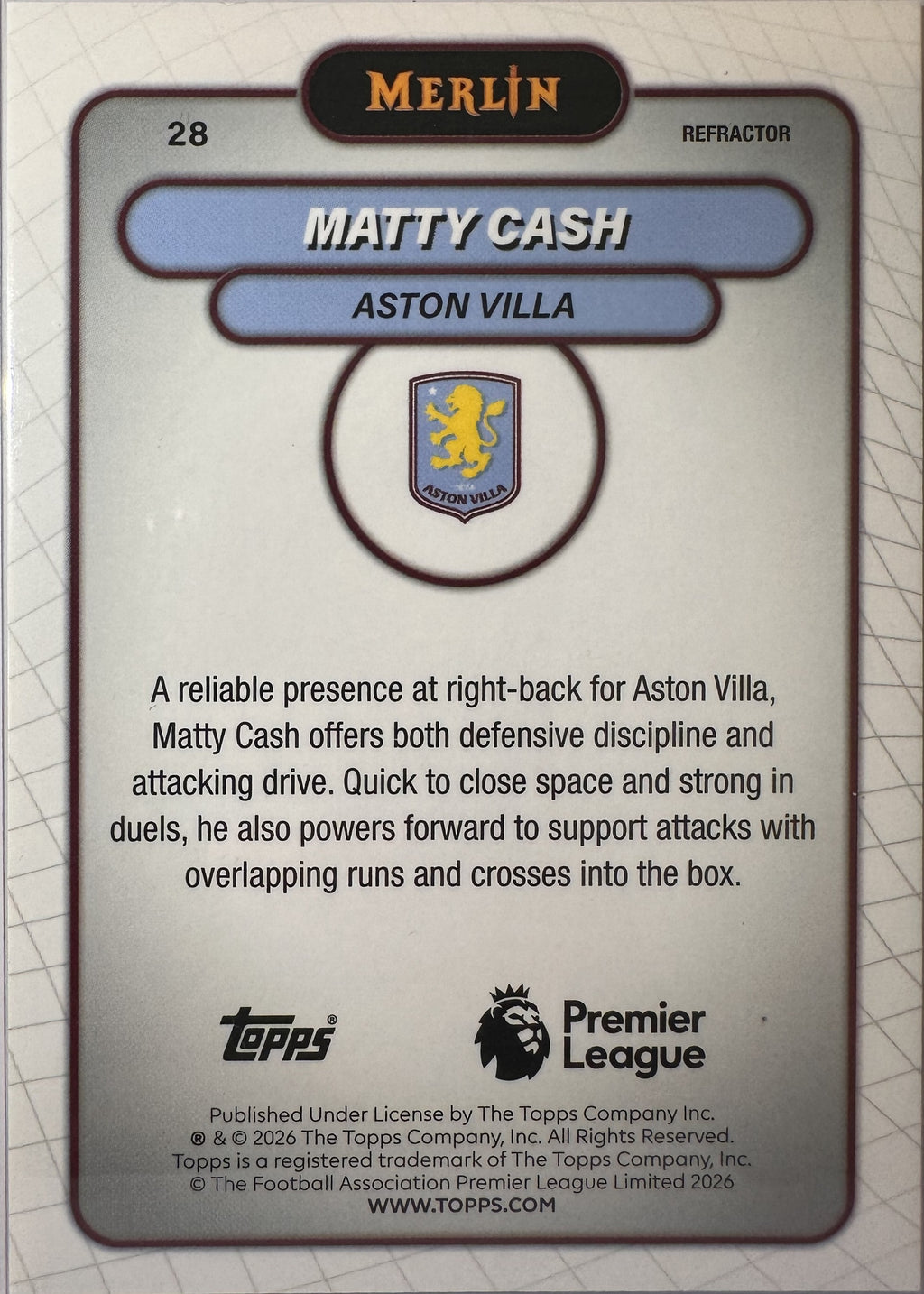 Matty Cash - 2025-26 Topps Merlin Premier League (Refractor) [28] - achterkant