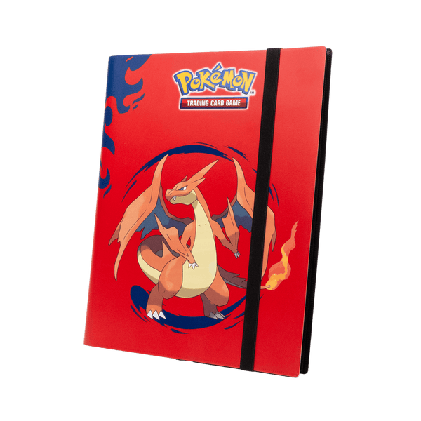 Schuin vooraanzicht van Ultra PRO Mega Charizard X en Y 9-Pocket PRO-Binder
