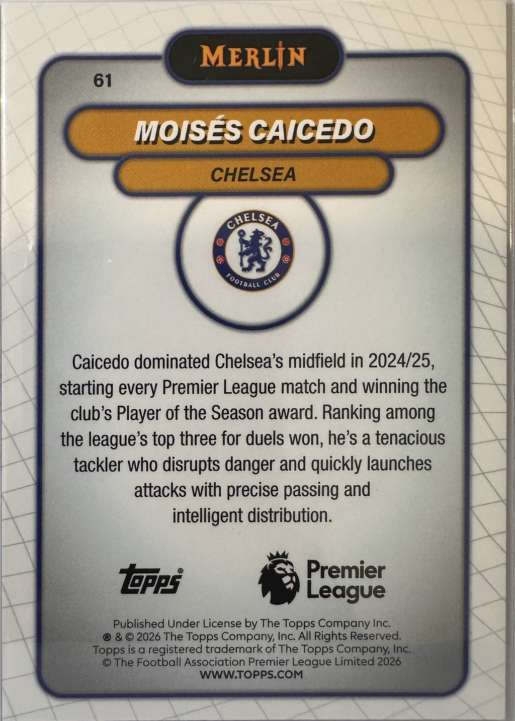 Moisés Caicedo - 2025-26 Topps Merlin Premier League (Mojo Refractor) [61] - achterkant
