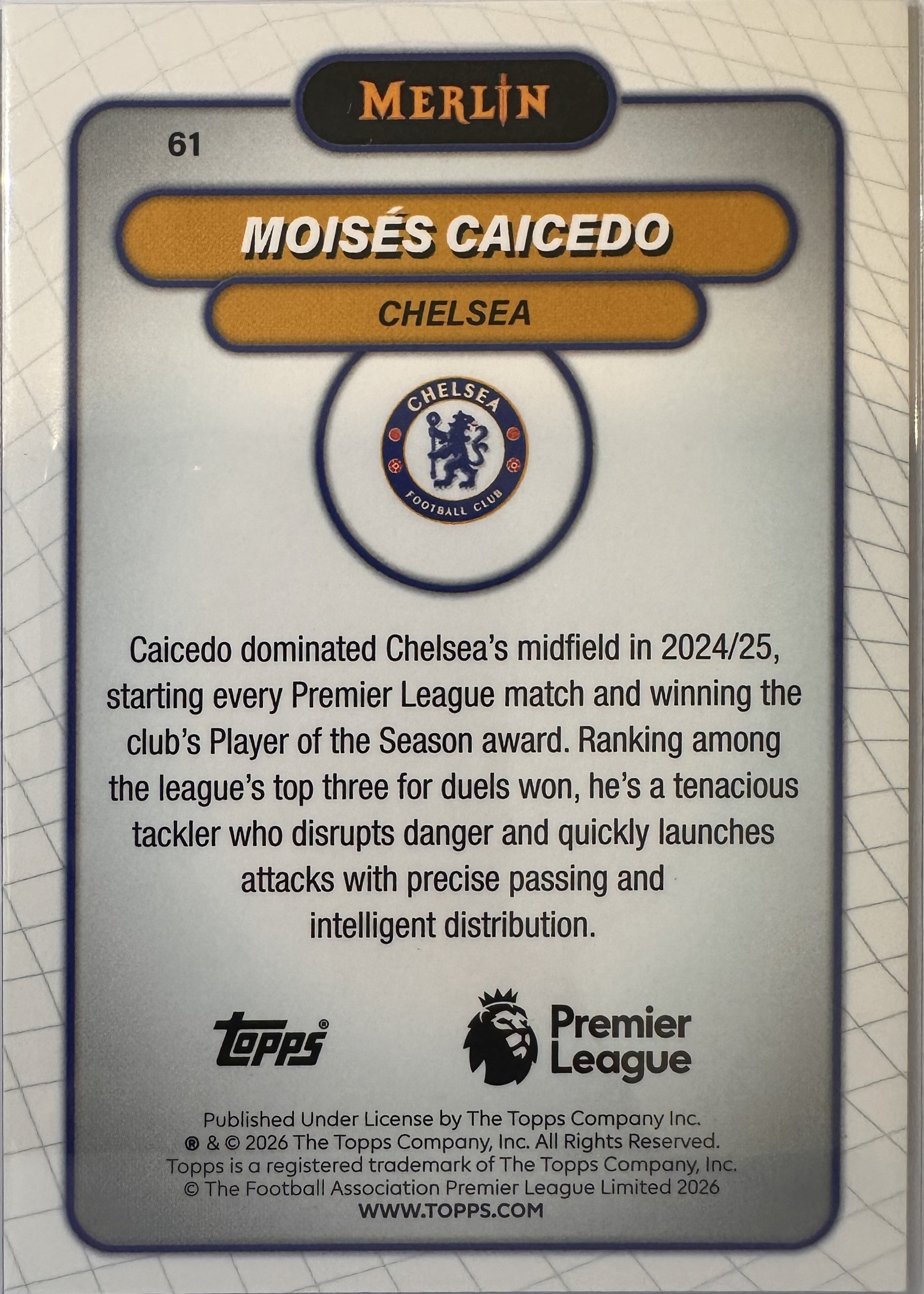 Moisés Caicedo - 2025-26 Topps Merlin Premier League (Mojo Refractor) [61] - achterkant
