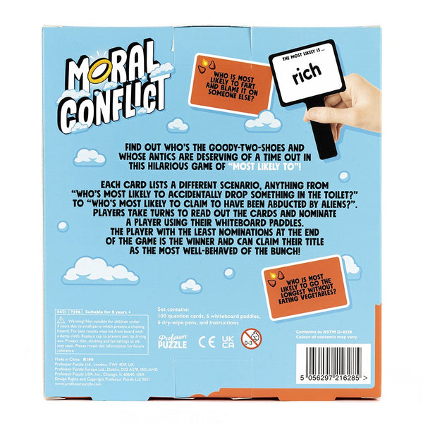 Moral Conflict Family Edition (Professor Puzzle) - achterkant van de doos met speluitleg