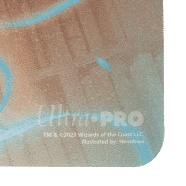 Ultra PRO Mirko, Obsessive Theorist playmat – détail de la surface en tissu et du coin arrondi
