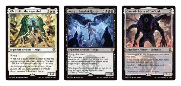Echoverse-legendes uit Multiverse Reforged: Ob Nixilis, the Ascended, Avacyn, Angel of Horror en Omnath, Locus of the Void