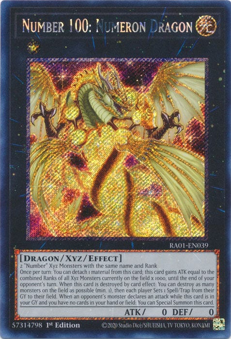 Number 100: Numeron Dragon (Platinum Secret Rare) - RA01-EN039 - Platinum Secret Rare - 1st Edition