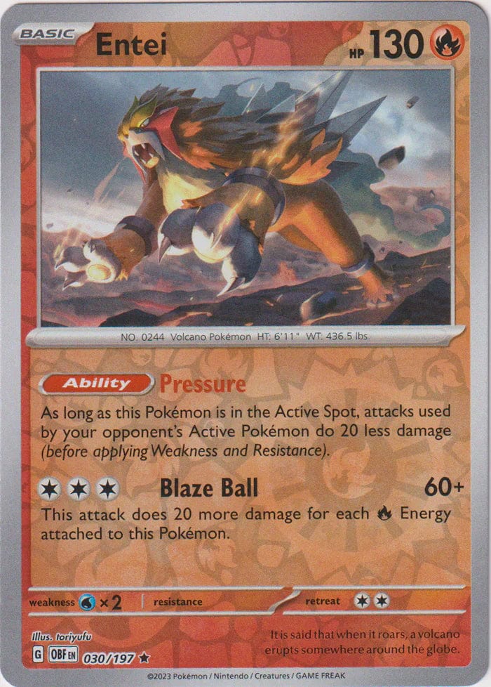 Obsidian Flames - 030/197 - Entei - Reverse Holo