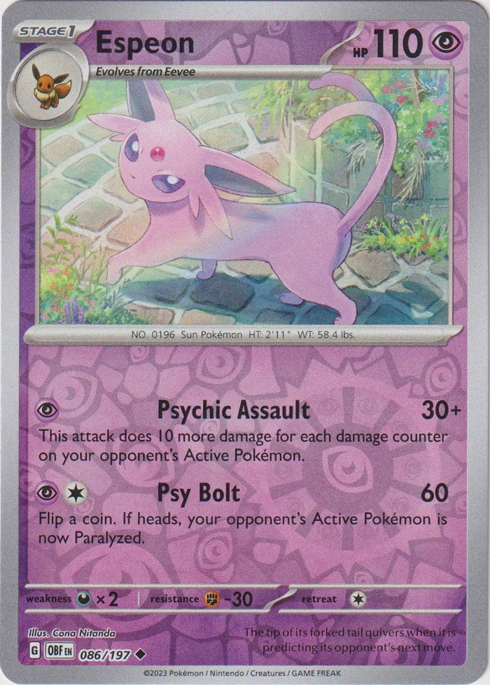 Obsidian Flames - 086/197 - Espeon - Reverse Holo