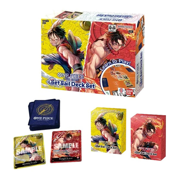 Inhoud Set Sail Deck Set SD-01: 2 decks, OP-17 booster, speelmat, 2 deckboxen en 2 guidebooks