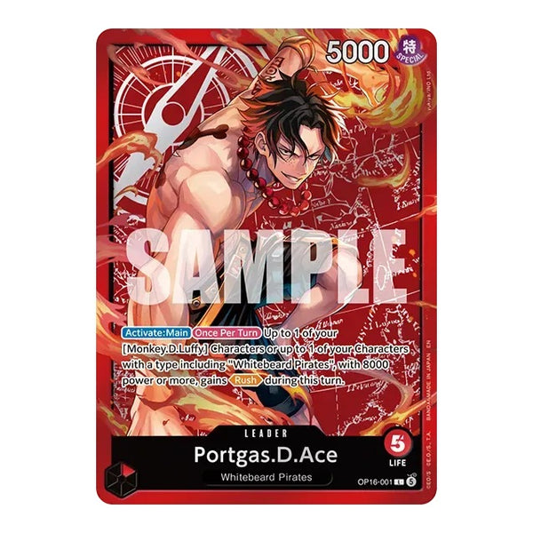 Leader-kaart Portgas D. Ace uit de Set Sail Deck Set SD-01 (voorbeeld)