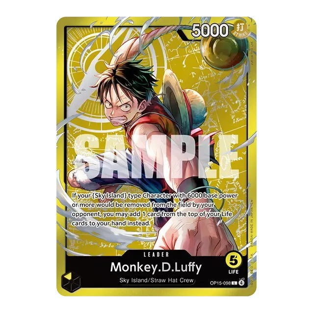 Leader-kaart Monkey D. Luffy uit de Set Sail Deck Set SD-01 (voorbeeld)