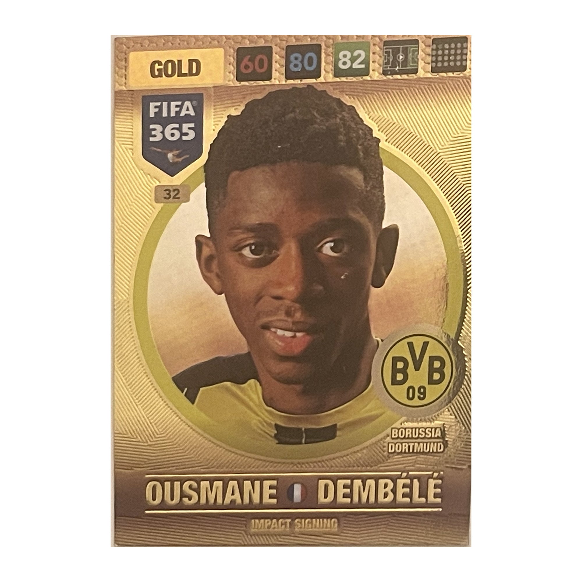 Ousmane Dembélé - Panini Adrenalyn XL FIFA 365 2017 (Impact Signing / Gold) [32] - voetbalkaart voorkant