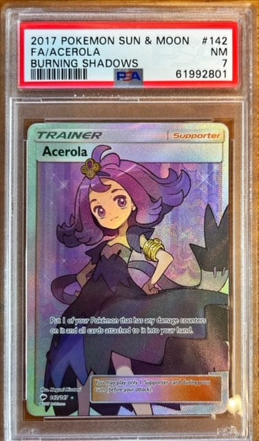 Pokémon Acerola Full Art Burning Shadows PSA 7 Imagen principal del producto