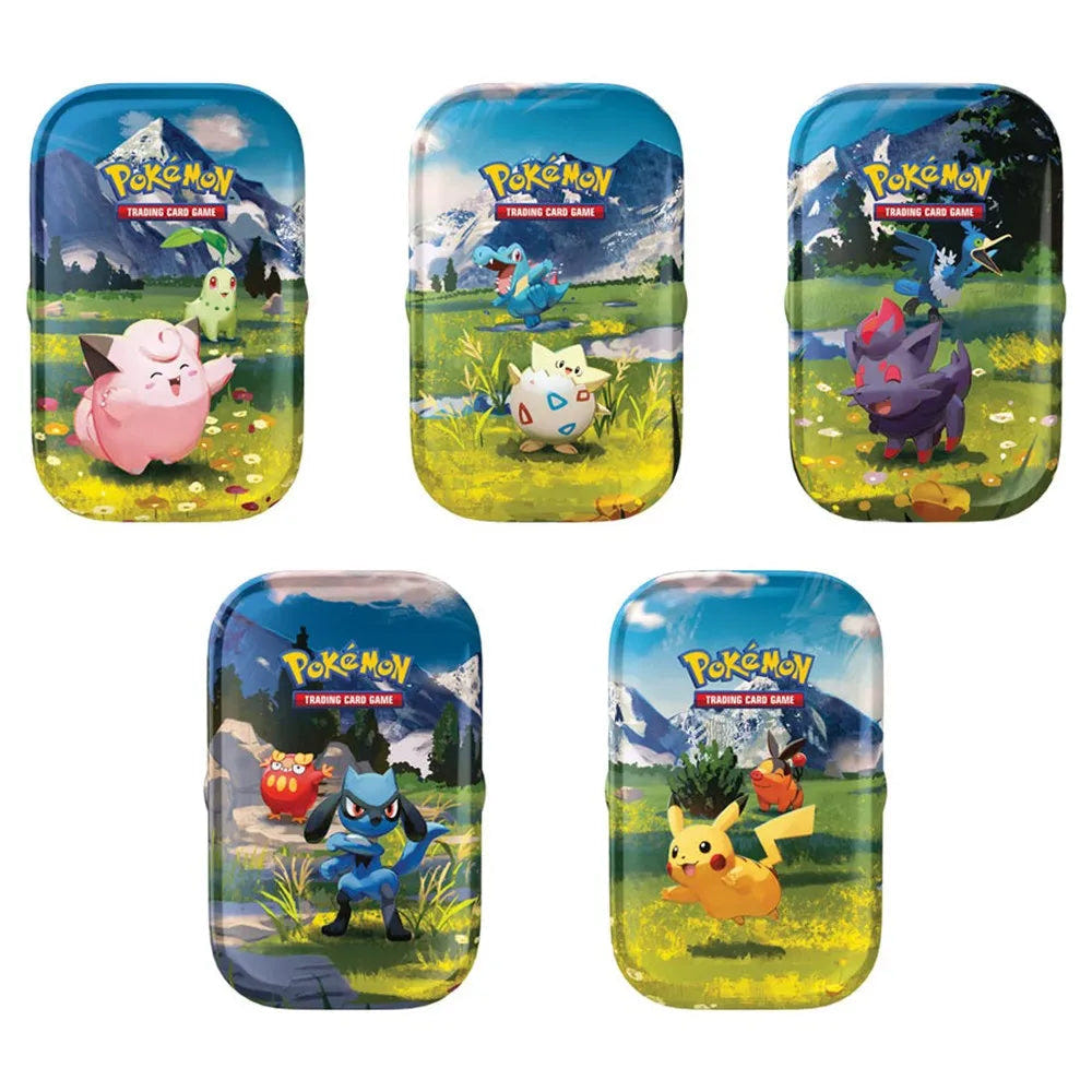 Pokémon Ascended Heroes Mini Tin, overzicht van de vijf kiesbare ontwerpen; prijs per losse tin Imagen principal del producto