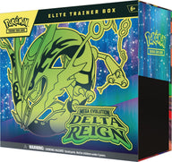 Pokémon Mega Evolution Delta Reign Elite Trainer Box in English – front and right side with Mega Rayquaza
