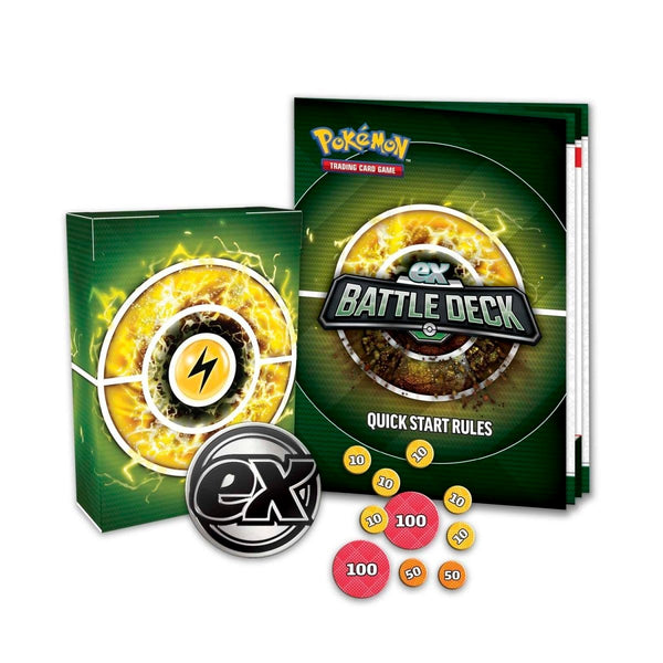 Pokémon TCG ex Battle Deck Ampharos ex - inhoud: deckbox, muntje, damage counters en quick start rules