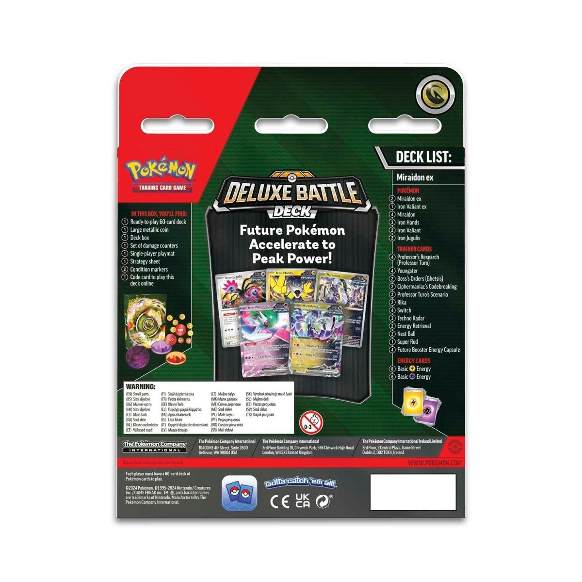 Pokémon TCG Deluxe Battle Deck Miraidon ex - achterkant van de verpakking met decklijst