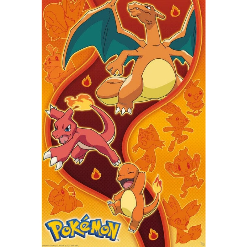Pokémon Fire Type maxi-poster met Charmander, Charmeleon en Charizard | Lichcards