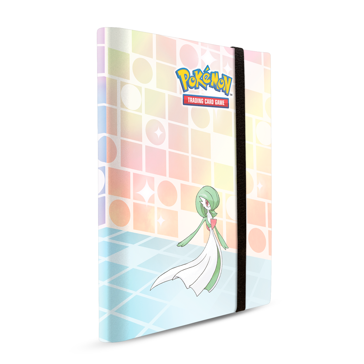 Ultra PRO Gallery Series Trick Room 9-Pocket PRO-Binder – vista angolata della copertina con Gardevoir e fascia elastica