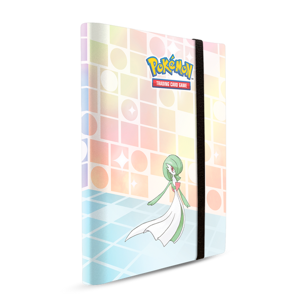 Ultra PRO Gallery Series Trick Room 9-Pocket PRO-Binder – vista angolata della copertina con Gardevoir e fascia elastica