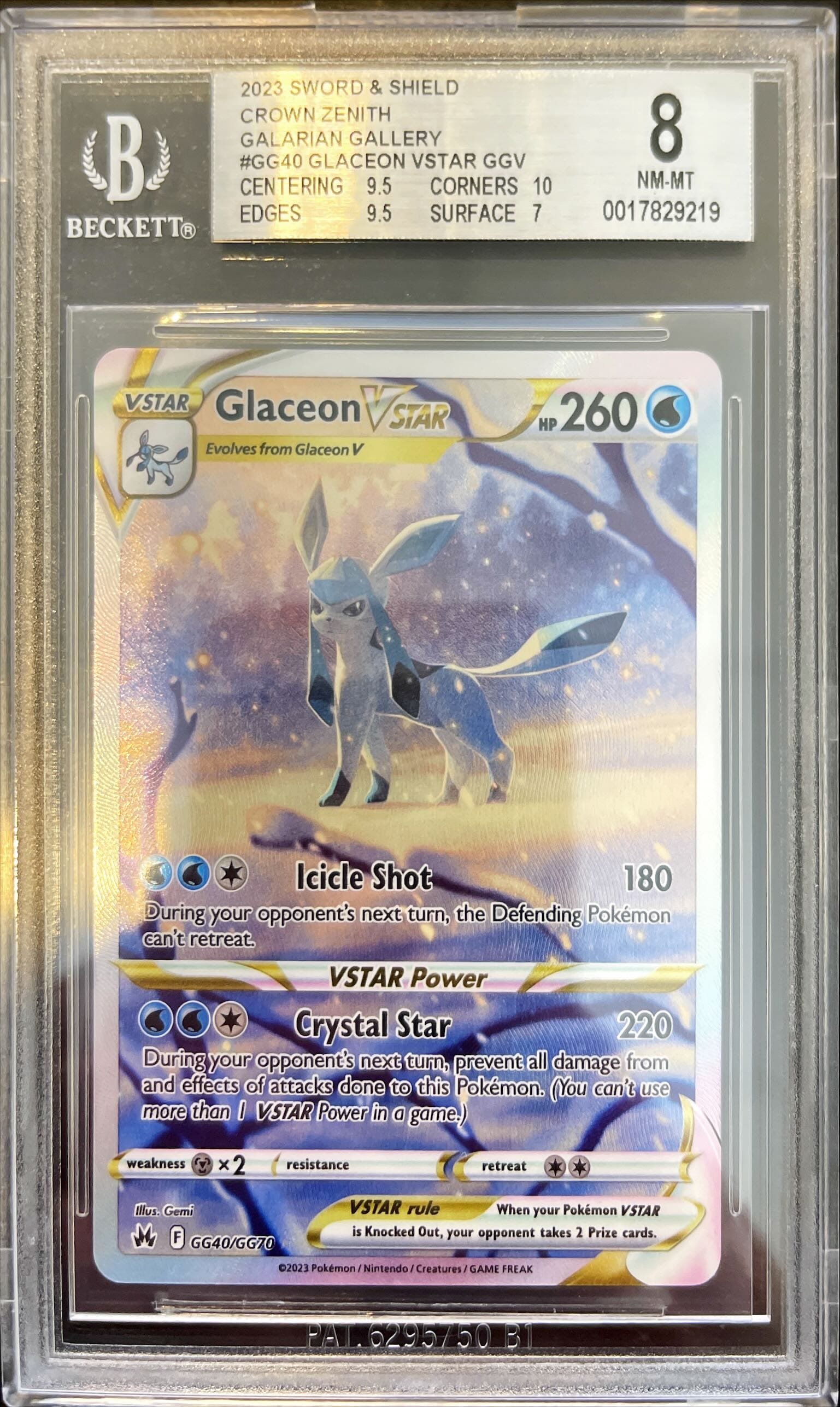 Pokémon Glaceon Vstar Crown Zenith BGS 8 0017829219 Hauptbild