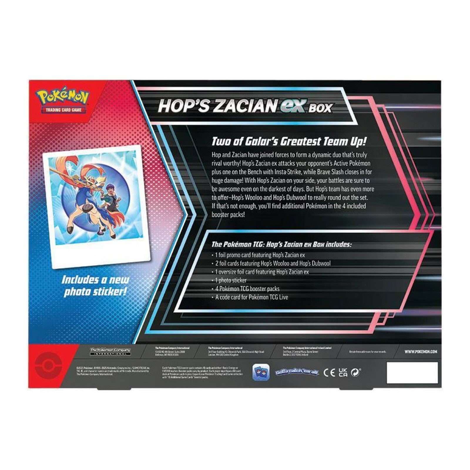 Pokémon Hop's Zacian ex Box (Journey Together) – achterkant verpakking