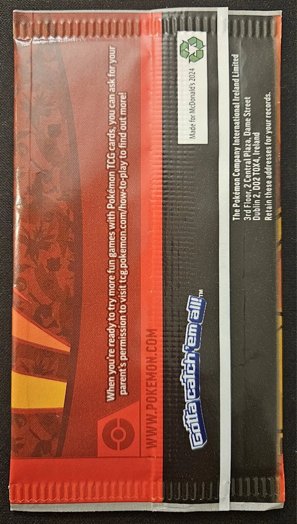 Achterkant van het Engelse Pokémon McDonald's Dragon Discovery boosterpack met 4 kaarten