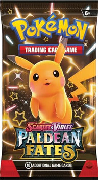 Paldean Fates booster pack met Shiny Pikachu – voorbeeld van een boosterontwerp