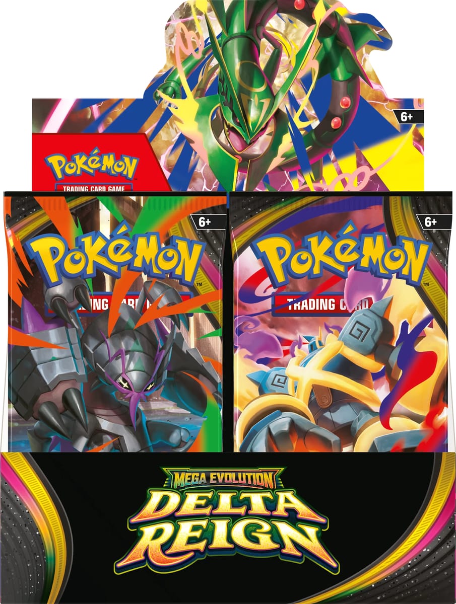 Pokémon Mega Evolution Delta Reign Booster Box – recht vooraanzicht van Engelse display met 36 boosters | Lichcards