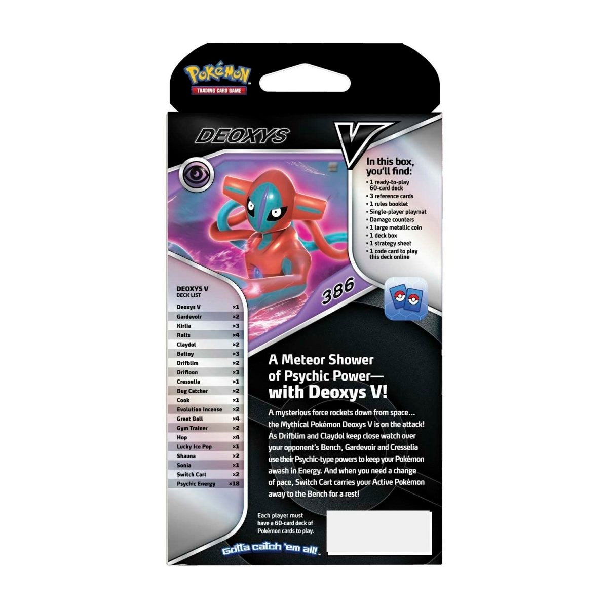 Pokémon V Battle Deck Deoxys V - achterkant van de verpakking met decklijst
