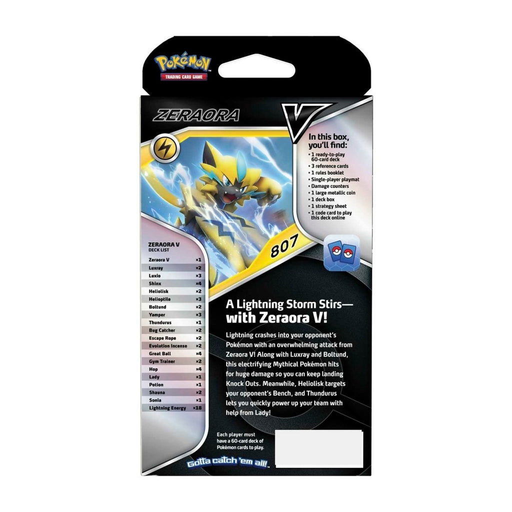 Pokémon V Battle Deck Zeraora V - achterkant van de verpakking met decklijst