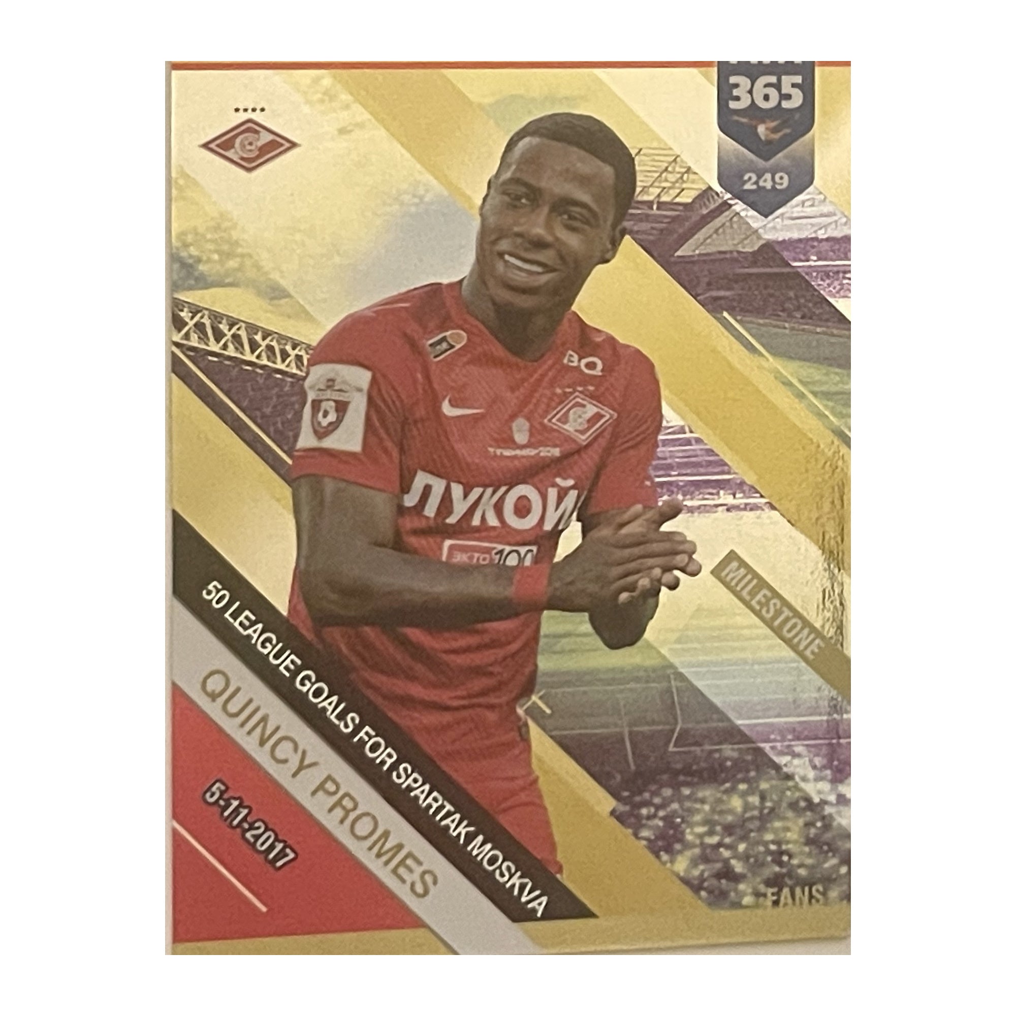 Quincy Promes - Panini Adrenalyn XL FIFA 365 2019 (Milestone) [NNO] - originele kaartvoorkant