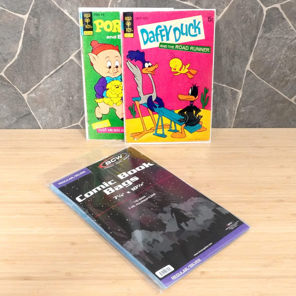 BCW Silver/Regular comic book bags met comics in de hoezen