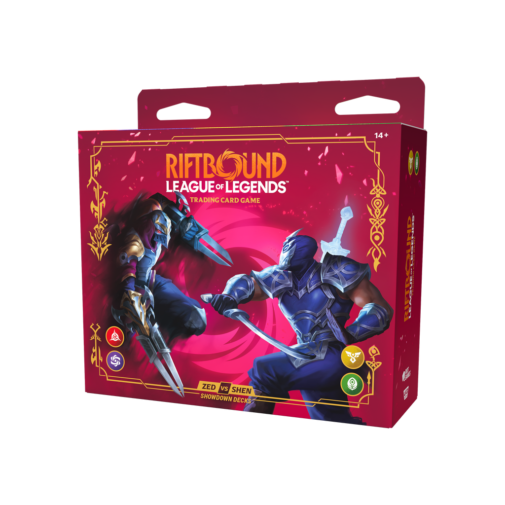Riftbound Vendetta Zed vs Shen Showdown Decks schuin rechts