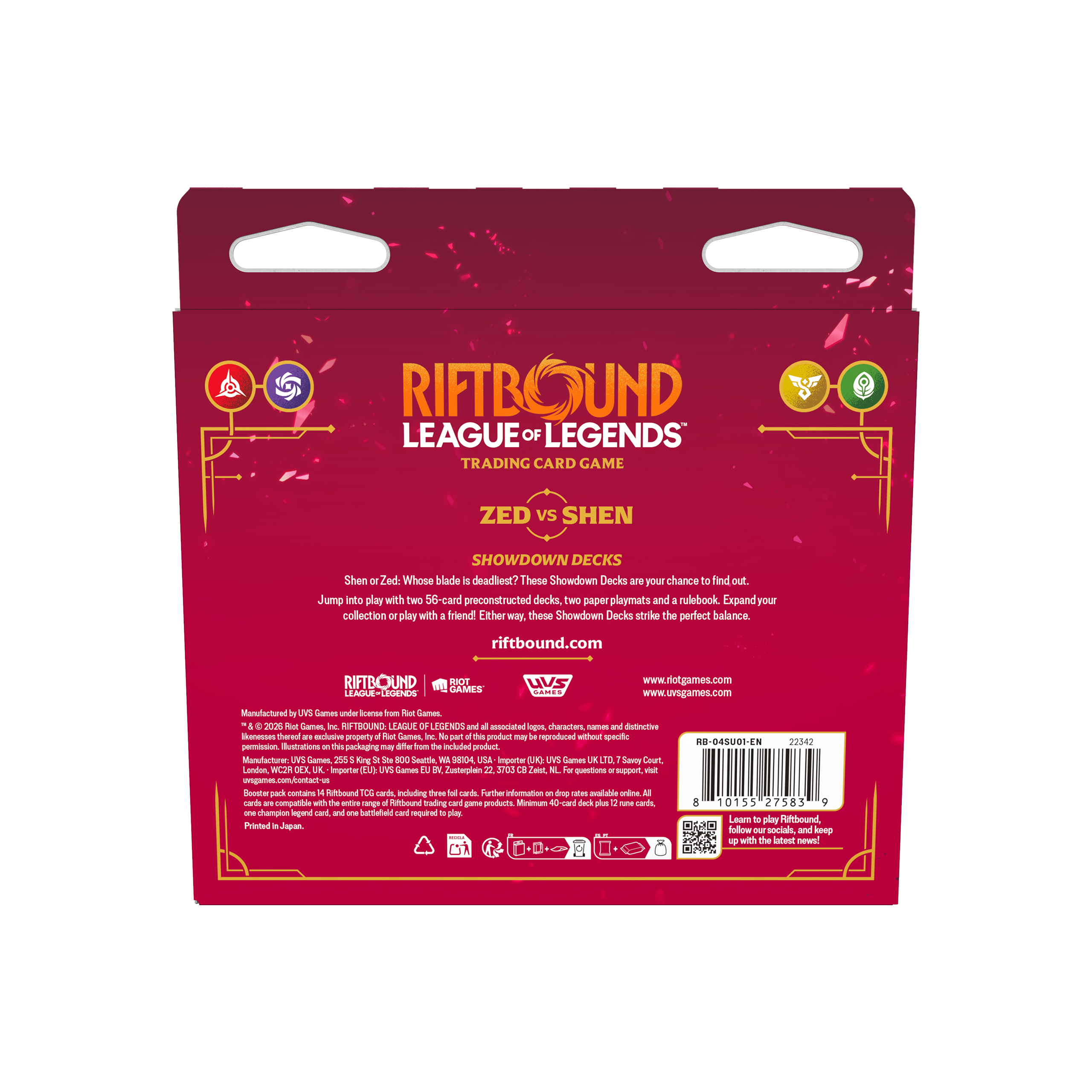 Riftbound Vendetta Zed vs Shen Showdown Decks achterkant en inhoud