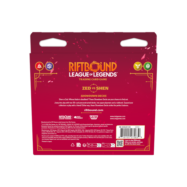 Riftbound Vendetta Zed vs Shen Showdown Decks achterkant en inhoud