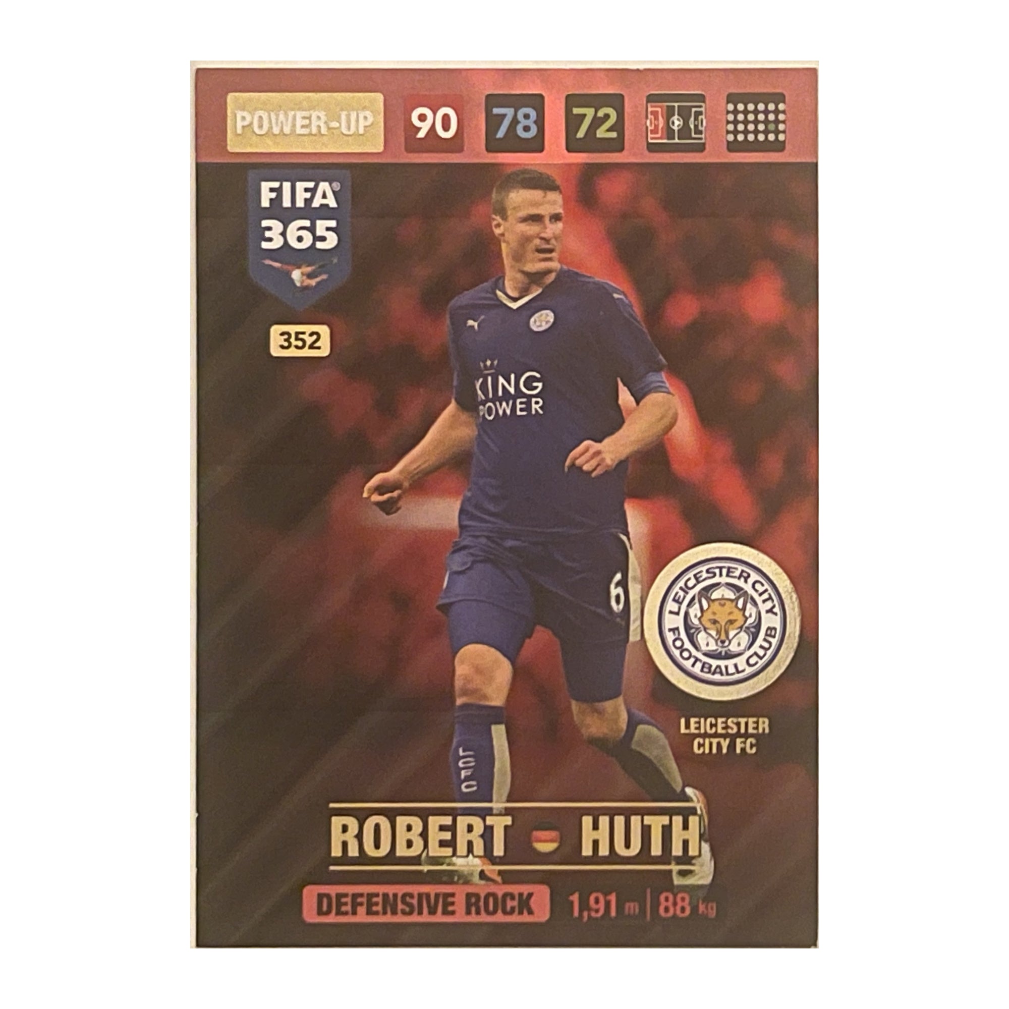 Robert Huth - Panini Adrenalyn XL FIFA 365 2017 (Defensive Rock / Power-Up) [352] - voetbalkaart voorkant