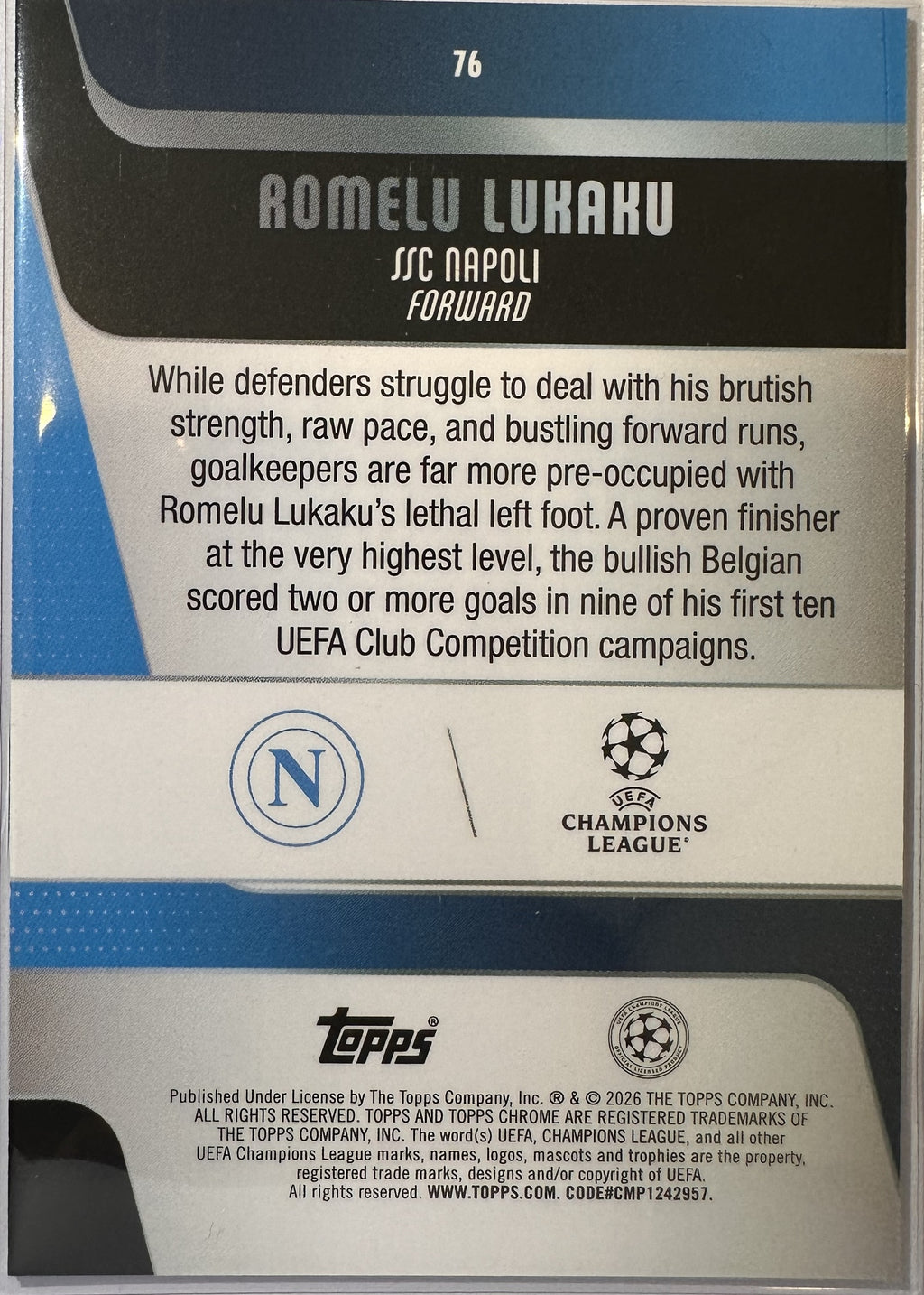 Romelu Lukaku - 2025-26 Topps Chrome UEFA Club Competitions (Negative Refractor) [76] - achterkant