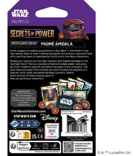 Star Wars Unlimited Secrets of Power Spotlight Deck Padmé Amidala - achterkant van de verpakking met inhoud