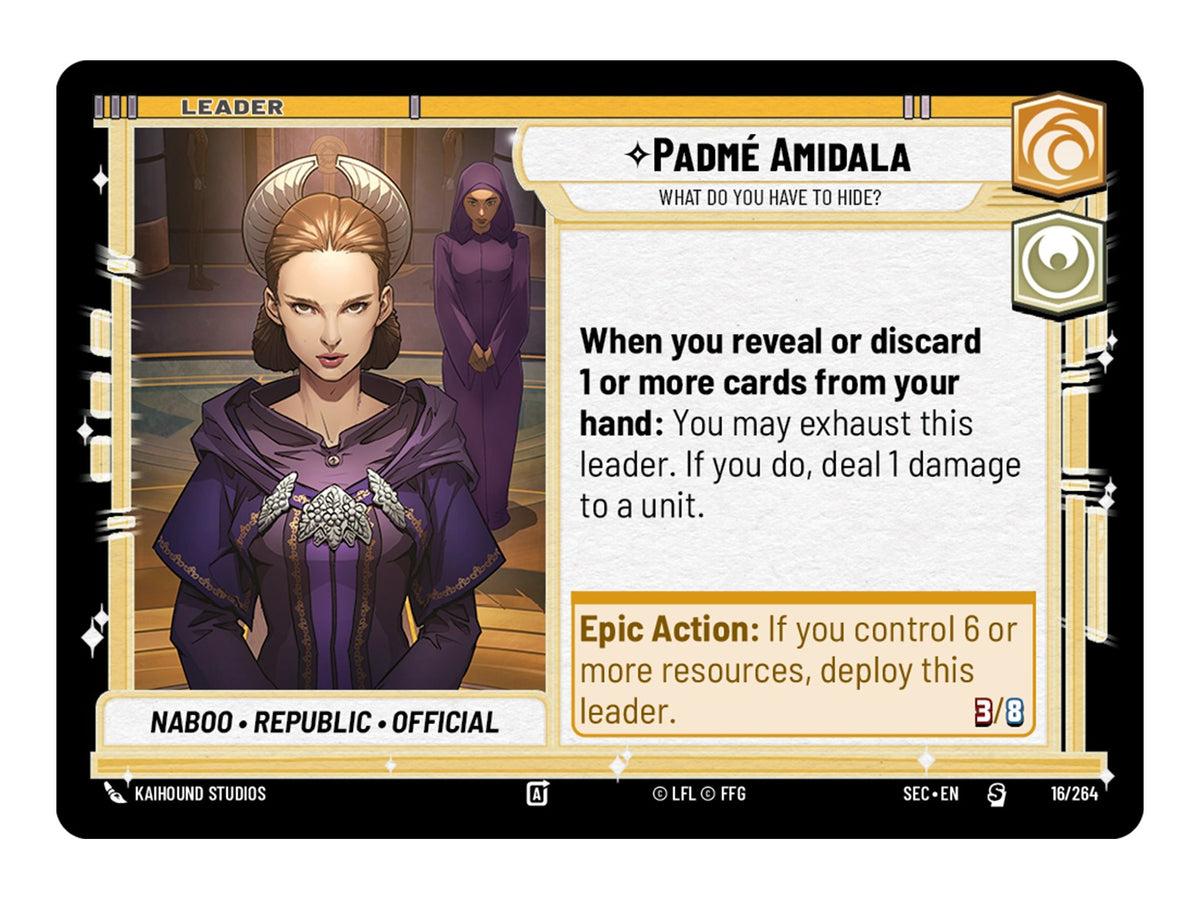 Star Wars Unlimited Secrets of Power Spotlight Deck Padmé Amidala - de Padmé Amidala leaderkaart uit het deck