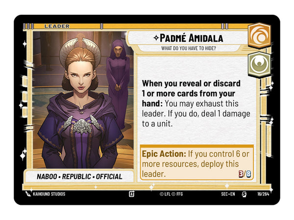 Star Wars Unlimited Secrets of Power Spotlight Deck Padmé Amidala - de Padmé Amidala leaderkaart uit het deck
