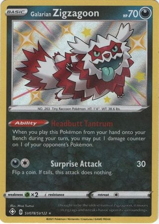 Shining Fates: Shiny - SV078/SV122 - Galarian Zigzagoon