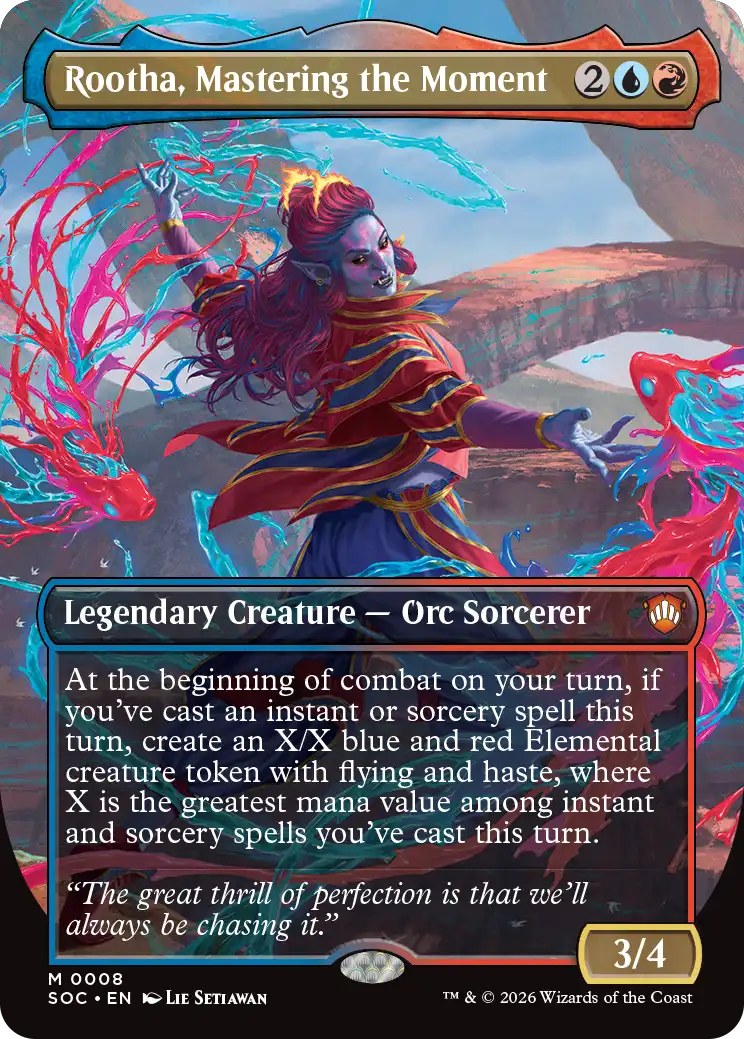 Magic Secrets of Strixhaven Commander Deck Prismari Artistry - commander-kaart Rootha, Mastering the Moment (borderless)