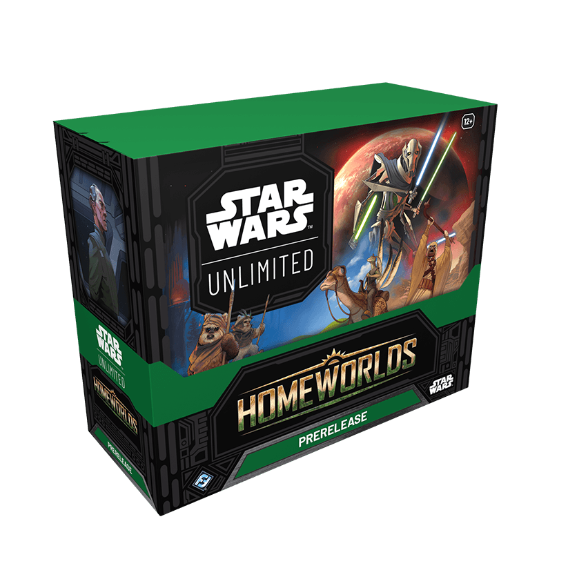 Confezione inglese di Star Wars Unlimited Homeworlds Prerelease Box, vista frontale angolata