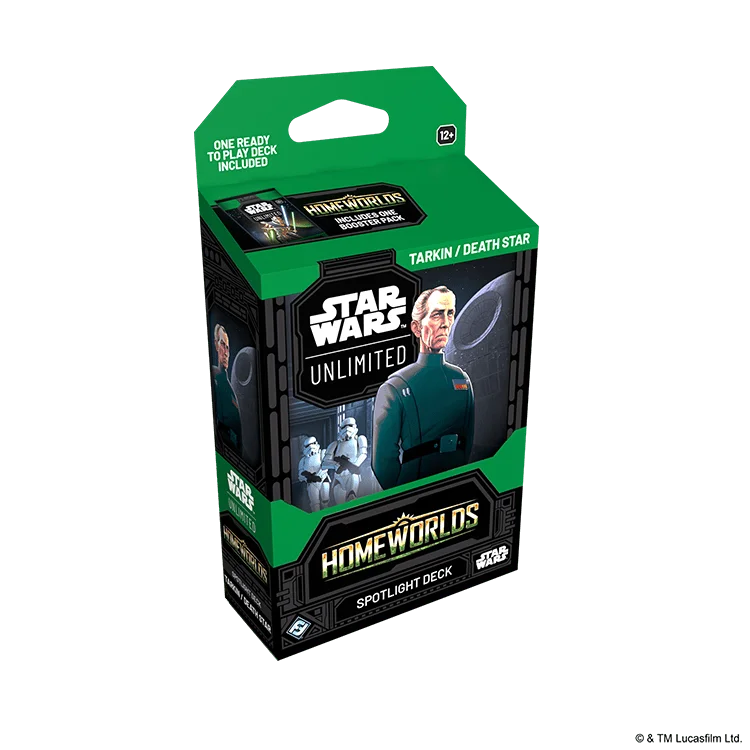 English Star Wars Unlimited Homeworlds Spotlight Deck packaging featuring Grand Moff Tarkin, angled view from the left